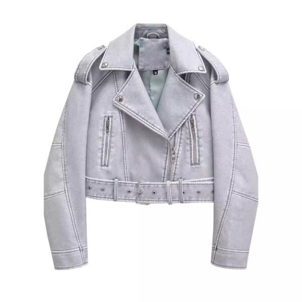 Washed Leather Motorcycle Jacket Women - Image 4