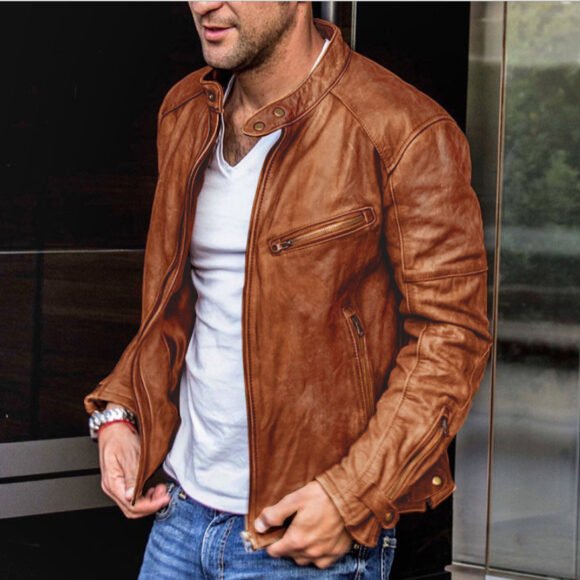 Fall Winter Men PU Leather Stand Collar Punk - Image 4