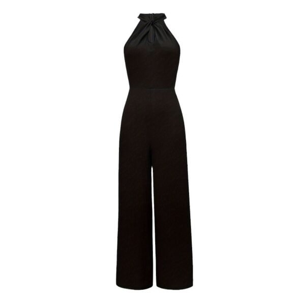 Solid Color Elegant Commuter Halter Sleeveless Long Jumpsuit - Image 5