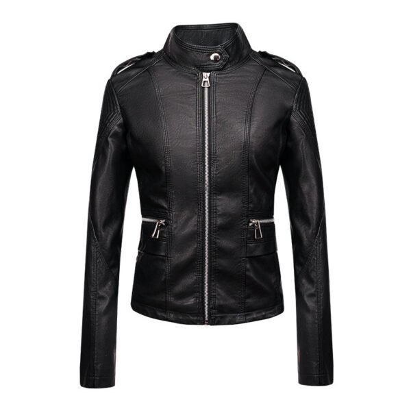 Women's Leather Jacket Women's Slim-fit Leather Jacket Women's Motorcycle Clothing PU Leather Women's Jacket Short Women's Leather Jacket Three-line Craft - Image 5