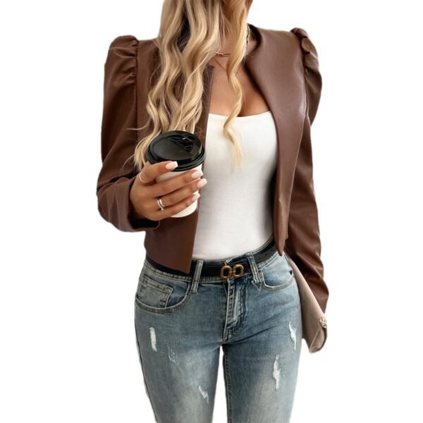 Jacket Women's Temperament Leisure Cardigan Solid Color Leather Coat - Image 4