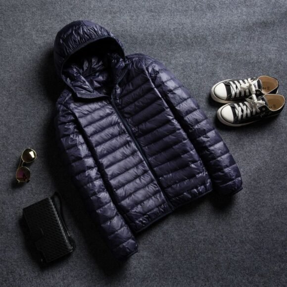Men's Stand Collar Hooded Short Ultra-thin Down Jacket - Image 10