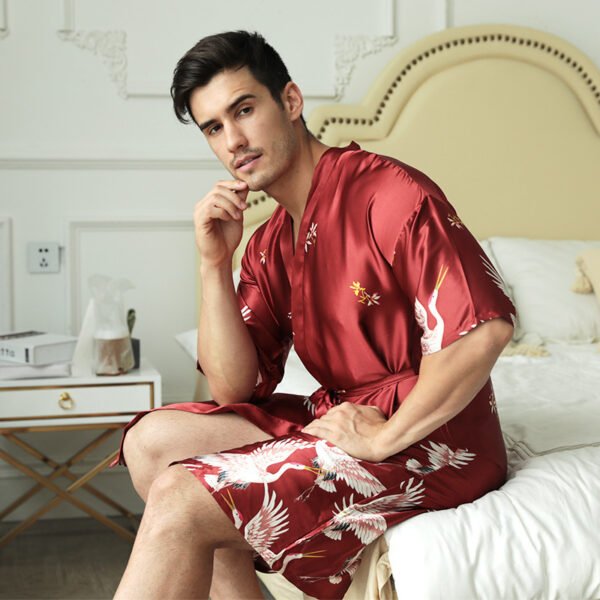 Mid-length Printed Artificial Silk Nightgown Men's Groom Best Man Morning Gowns Sexy Pajamas - Image 2