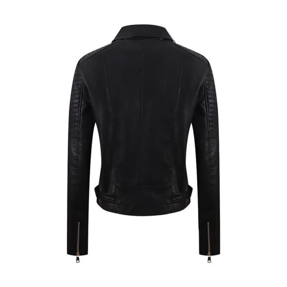 PU Women's Short Leather Oblique Pull Slim Motorcycle Clothing Washed Leather Jacket - Image 6