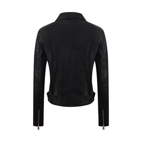 PU Women's Short Leather Oblique Pull Slim Motorcycle Clothing Washed Leather Jacket - Image 6