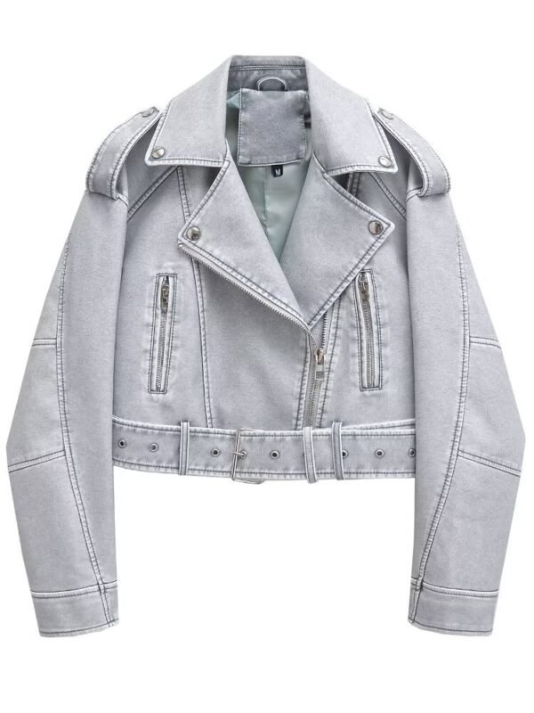 Washed Leather Motorcycle Jacket Women - Image 7