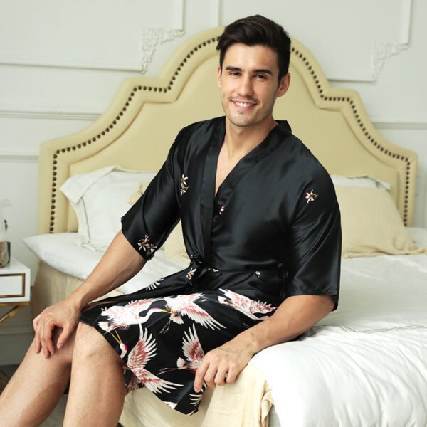 Mid-length Printed Artificial Silk Nightgown Men's Groom Best Man Morning Gowns Sexy Pajamas - Image 4