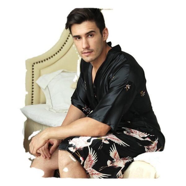 Mid-length Printed Artificial Silk Nightgown Men's Groom Best Man Morning Gowns Sexy Pajamas - Image 6