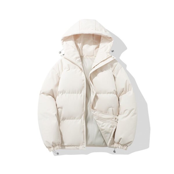 Zipper Solid Color Hooded Padded Jacket - Image 7