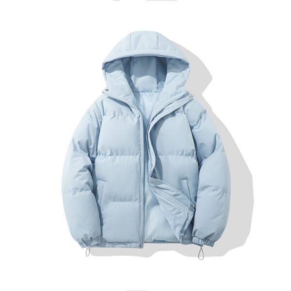 Zipper Solid Color Hooded Padded Jacket - Image 3