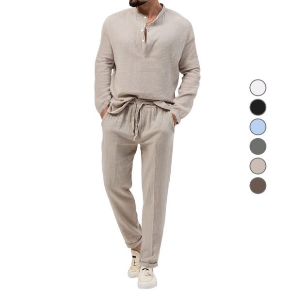 Solid Color Casual T-shirt Long Sleeve Shirt Trousers Suit - Image 7