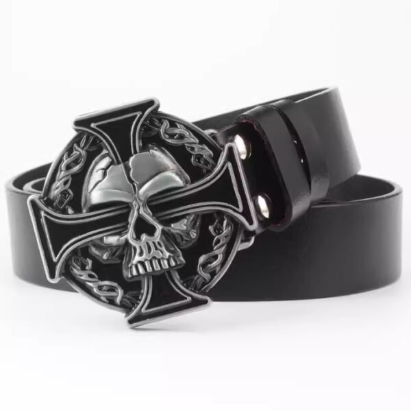 Casual Skull Decorative Two-layer Cowhide Belt - Image 10