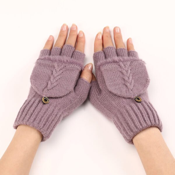 Wool Fingerless Gloves Women's Warm Fashionable Knitted Half Finger Oversleeves - Image 6