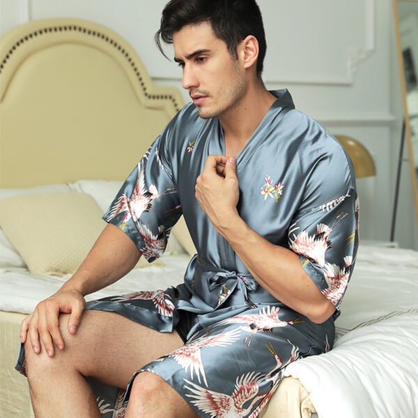 Mid-length Printed Artificial Silk Nightgown Men's Groom Best Man Morning Gowns Sexy Pajamas - Image 7