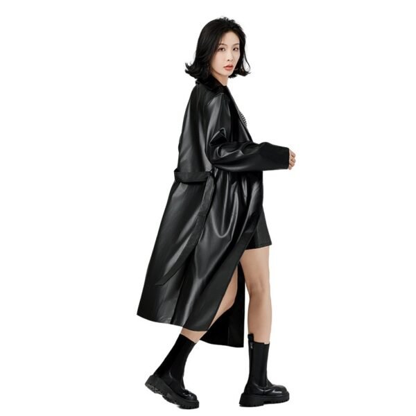 Extra Long Bathrobe Leather Wind Coat Women's Leather Jacket - Image 4