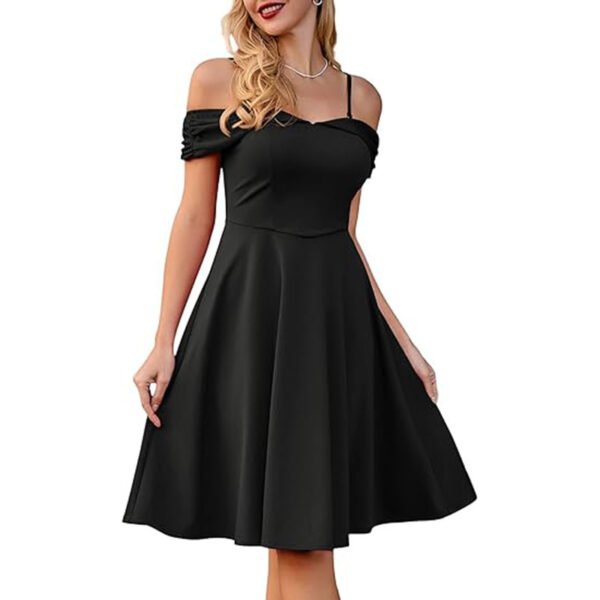 Retro Spaghetti Straps Off-shoulder Waist Sexy Dress - Image 5