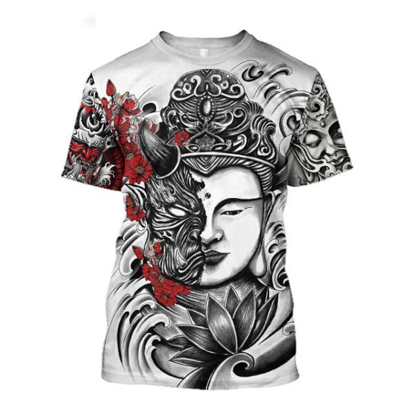 3D Men's T-shirt Samurai Printed T-shirt Loose Round Neck - Image 2