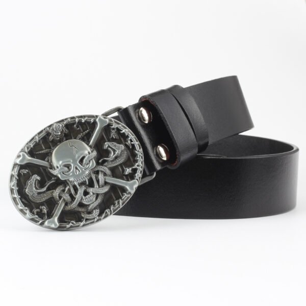 Casual Skull Decorative Two-layer Cowhide Belt - Image 6