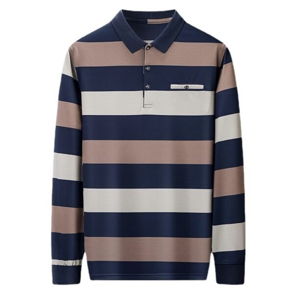 Fashion Colorblock Striped Long Sleeve Lapel T-shirt - Image 5