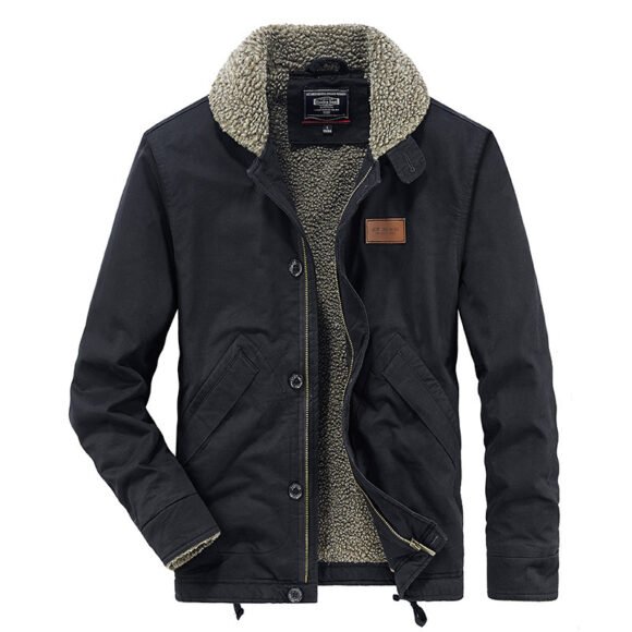 Lamb Wool Coat Men's Fleece Lined Padded Warm Keeping Cotton Jacket - Image 2