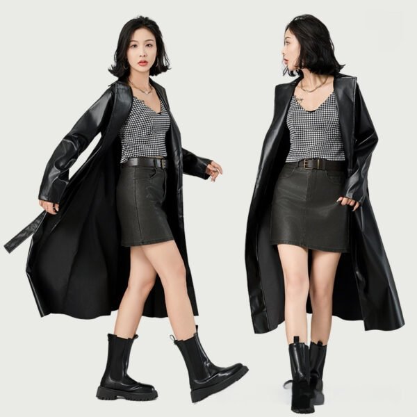 Extra Long Bathrobe Leather Wind Coat Women's Leather Jacket - Image 5