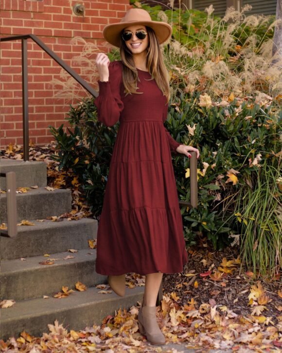 European And American Elegant Retro French Round-neck High Waist Smocking Dress - Image 2