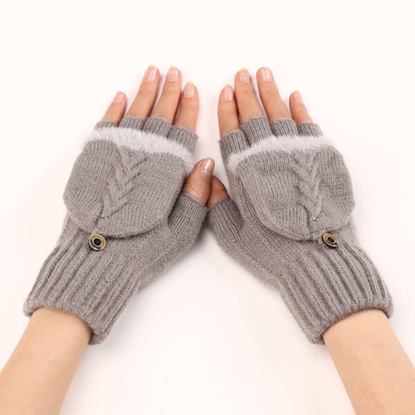 Wool Fingerless Gloves Women's Warm Fashionable Knitted Half Finger Oversleeves - Image 10