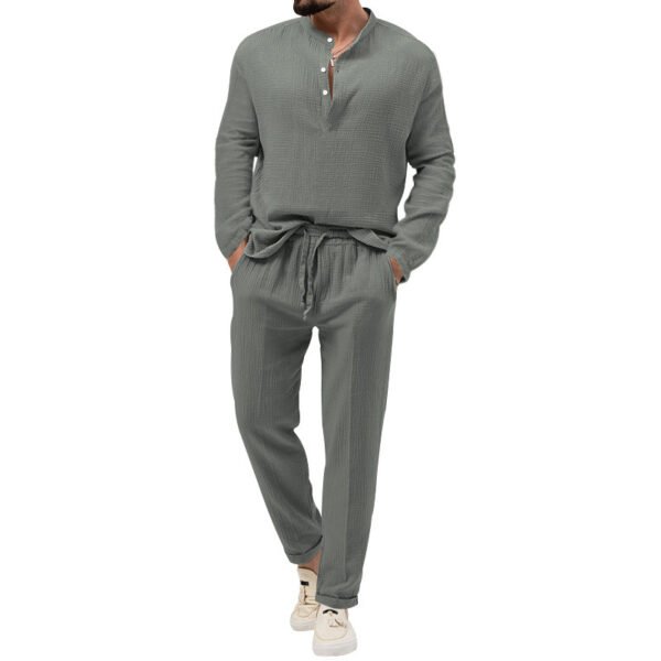 Solid Color Casual T-shirt Long Sleeve Shirt Trousers Suit - Image 5