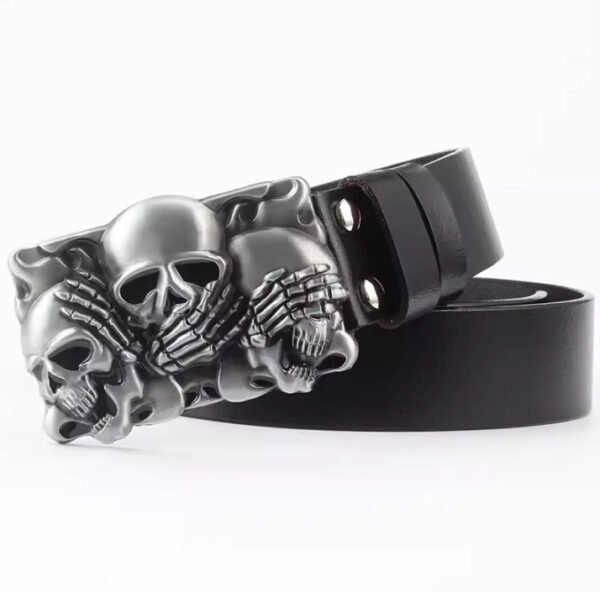 Casual Skull Decorative Two-layer Cowhide Belt - Image 5