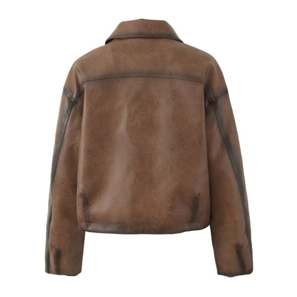 Retro PU Leather Loose Short Lapel Jacket - Image 5