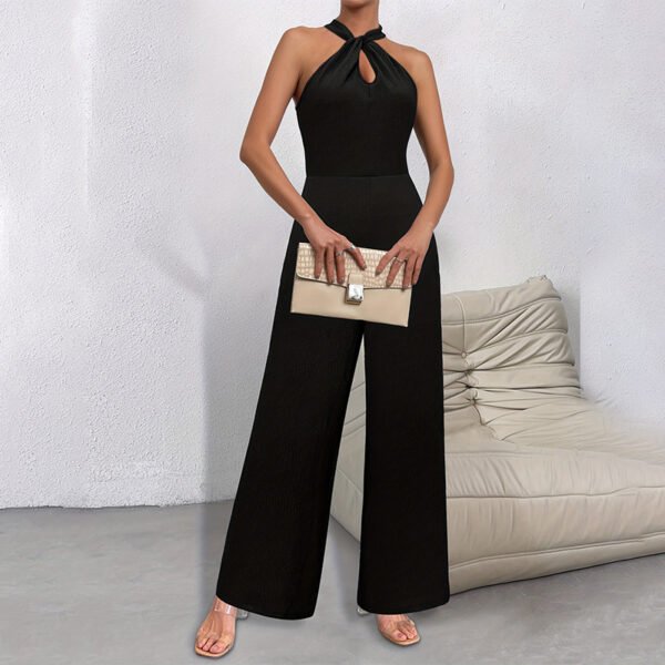 Solid Color Elegant Commuter Halter Sleeveless Long Jumpsuit