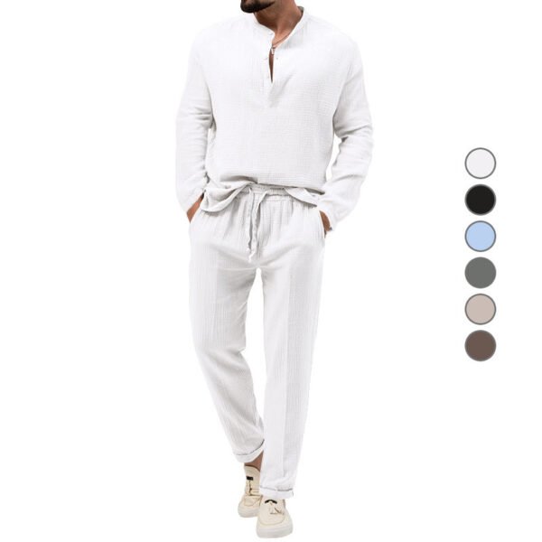 Solid Color Casual T-shirt Long Sleeve Shirt Trousers Suit - Image 10