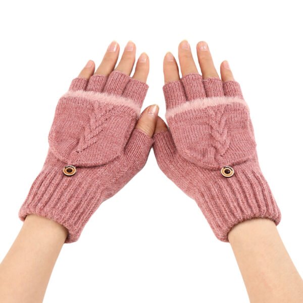 Wool Fingerless Gloves Women's Warm Fashionable Knitted Half Finger Oversleeves - Image 7