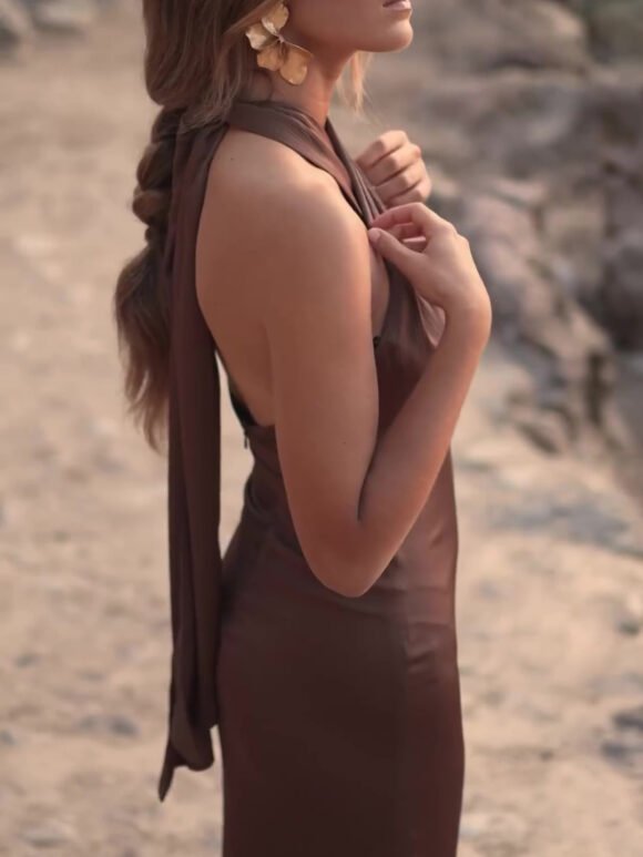 Solid Color Halterneck Maxi Dress - Image 2