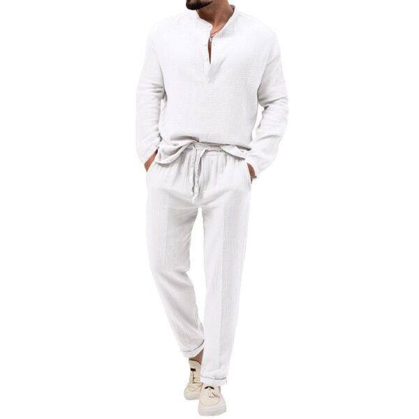 Solid Color Casual T-shirt Long Sleeve Shirt Trousers Suit - Image 4