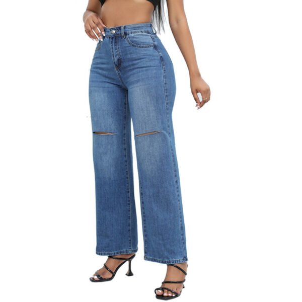 Elegant Ripped Wide-leg Jeans Women - Image 4