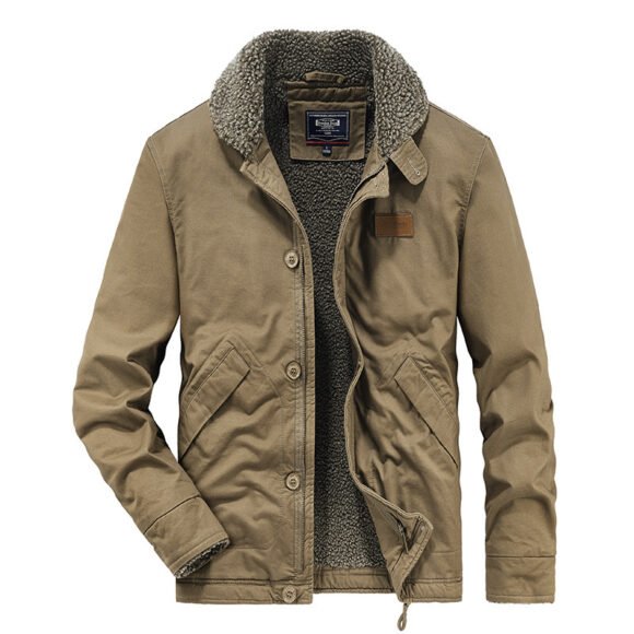 Lamb Wool Coat Men's Fleece Lined Padded Warm Keeping Cotton Jacket - Image 6