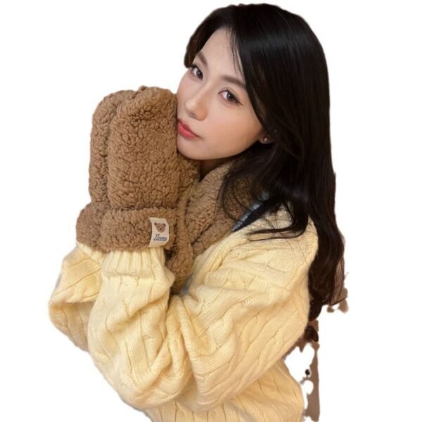 Cartoon Bear Plush Gloves Thickened Warm And Cute Scarf - Image 4