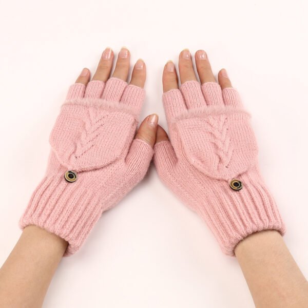 Wool Fingerless Gloves Women's Warm Fashionable Knitted Half Finger Oversleeves - Image 9