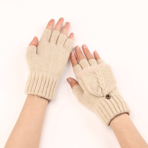 Wool Fingerless Gloves Women's Warm Fashionable Knitted Half Finger Oversleeves - Image 5