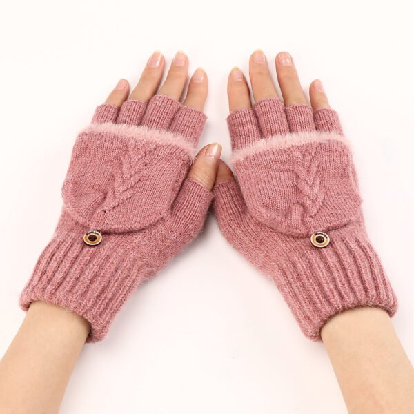 Wool Fingerless Gloves Women's Warm Fashionable Knitted Half Finger Oversleeves - Image 8