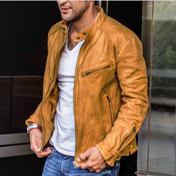 Fall Winter Men PU Leather Stand Collar Punk - Image 8