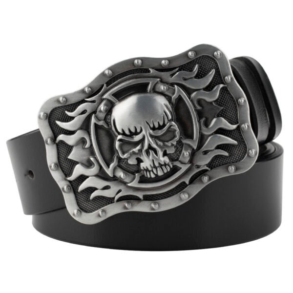 Casual Skull Decorative Two-layer Cowhide Belt - Image 9