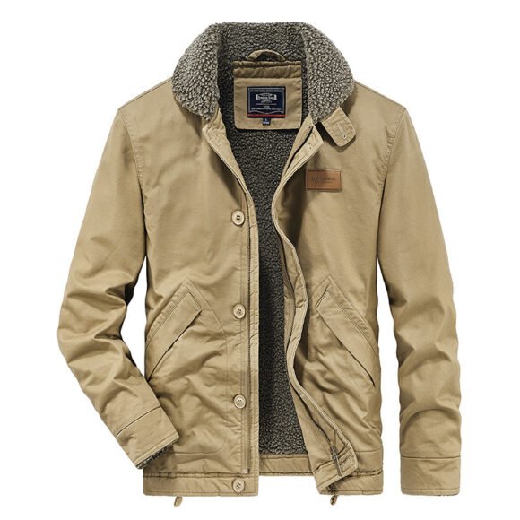 Lamb Wool Coat Men's Fleece Lined Padded Warm Keeping Cotton Jacket - Image 3