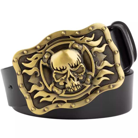 Casual Skull Decorative Two-layer Cowhide Belt - Image 8