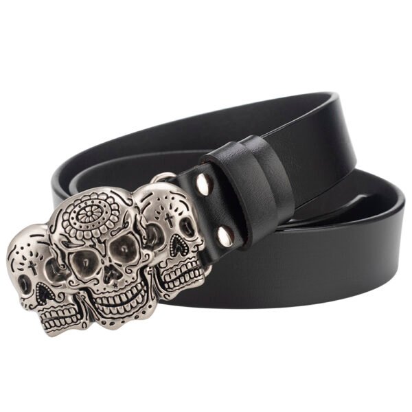 Casual Skull Decorative Two-layer Cowhide Belt - Image 3