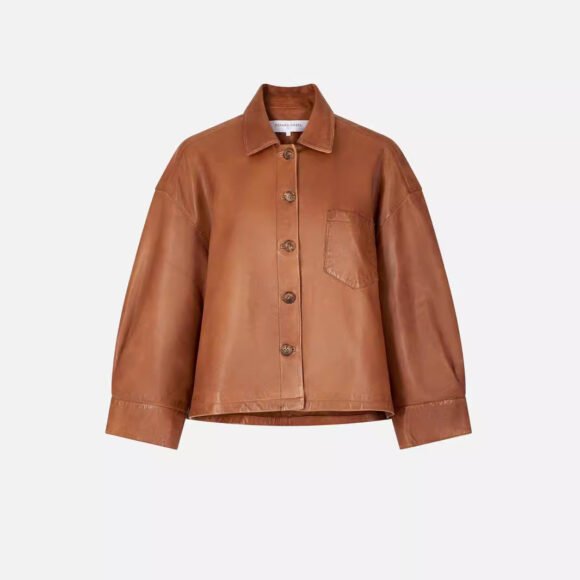 Elegant Brown Profile PU Leather Coat For Women - Image 4