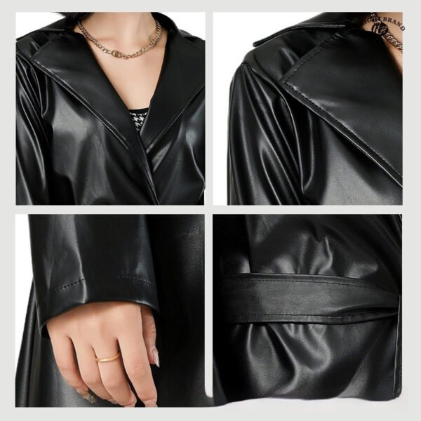 Extra Long Bathrobe Leather Wind Coat Women's Leather Jacket - Image 3