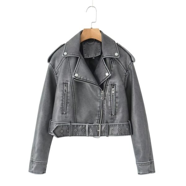 Washed Leather Motorcycle Jacket Women - Image 10