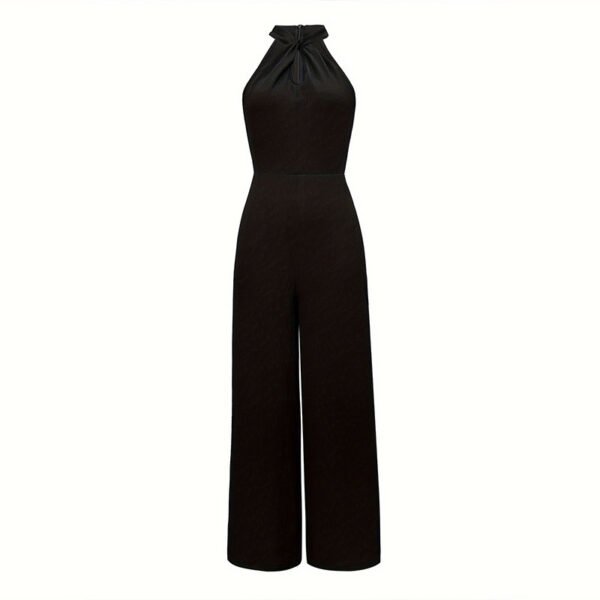 Solid Color Elegant Commuter Halter Sleeveless Long Jumpsuit - Image 2